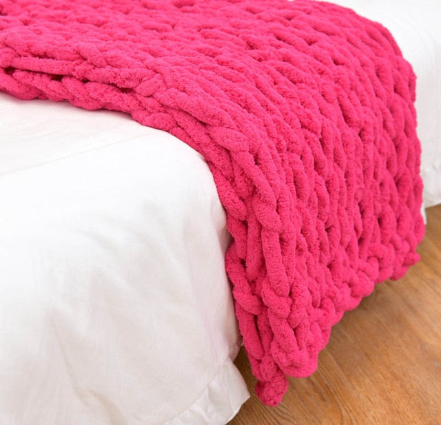 Large Soft Hand Chenille Knitted Blanket