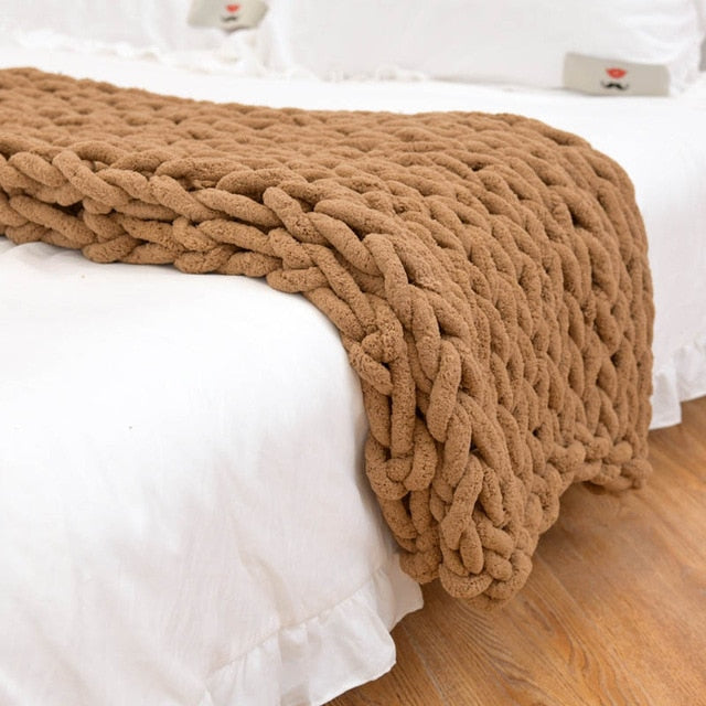 Large Soft Hand Chenille Knitted Blanket
