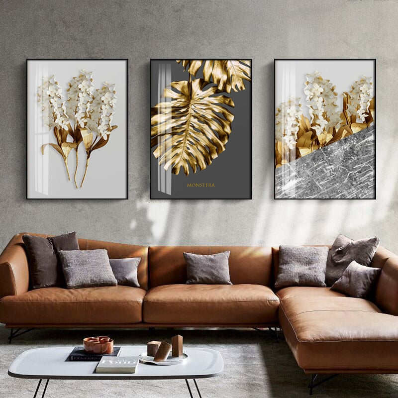 Golden abstract leaf flower Wall Art