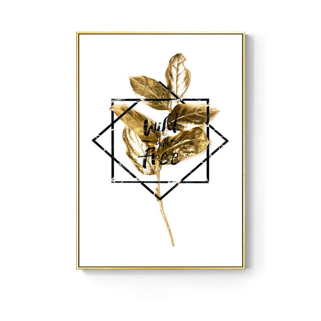 Golden abstract leaf flower Wall Art