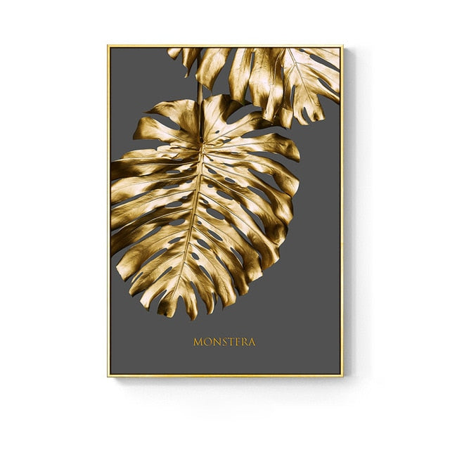 Golden abstract leaf flower Wall Art
