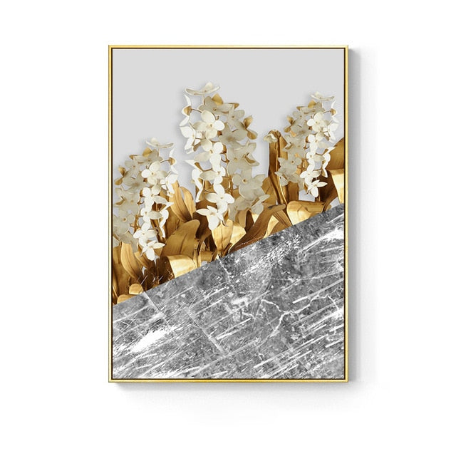 Golden abstract leaf flower Wall Art