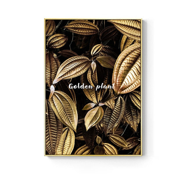 Golden abstract leaf flower Wall Art