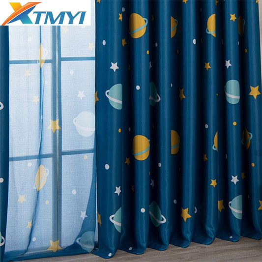 Cartoon Planet Blackout Curtains For Kids Room