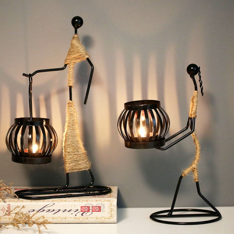 Metal Candlestick Abstract Character Sculpture