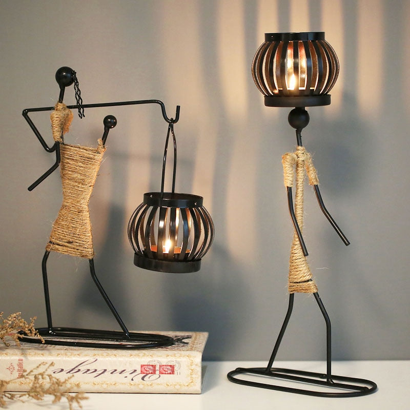 Metal Candlestick Abstract Character Sculpture