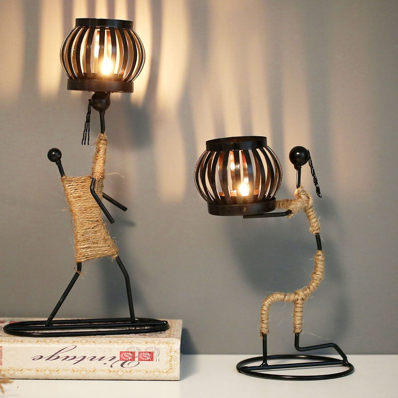 Metal Candlestick Abstract Character Sculpture