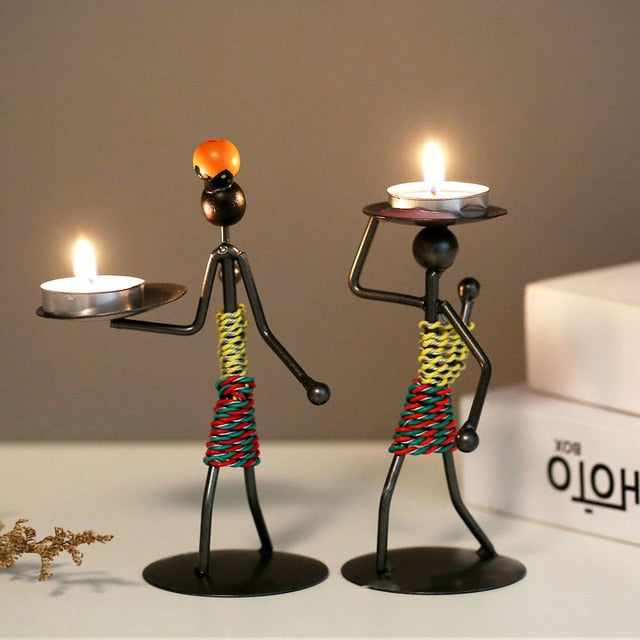 Metal Candlestick Abstract Character Sculpture