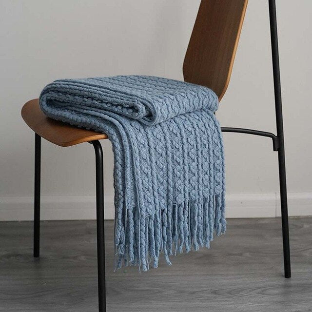 Solid Colors Sofa Knitted Tassel Throw Cover Blanket
