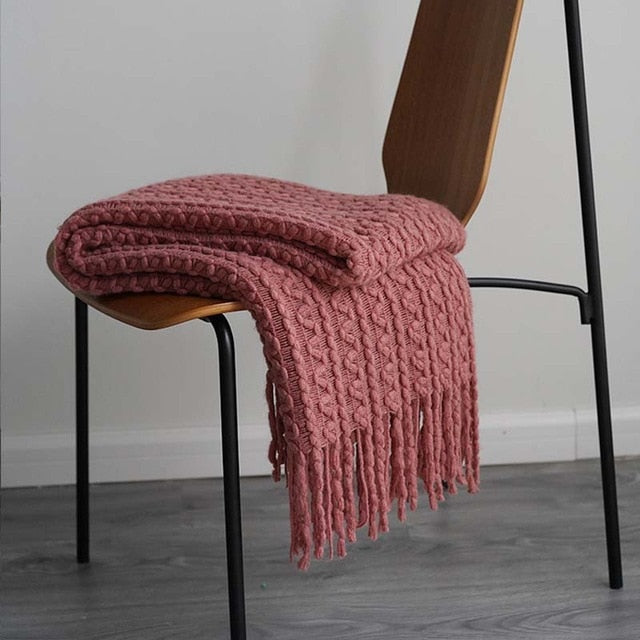 Solid Colors Sofa Knitted Tassel Throw Cover Blanket