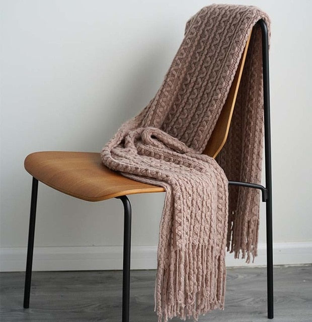 Solid Colors Sofa Knitted Tassel Throw Cover Blanket