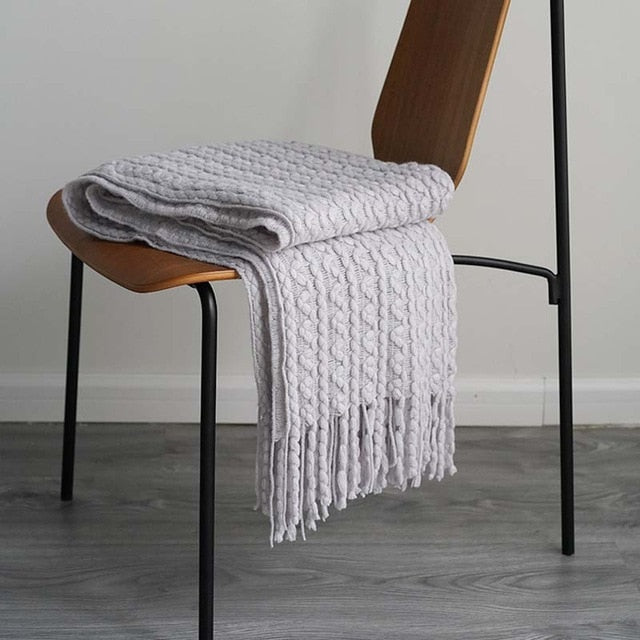 Solid Colors Sofa Knitted Tassel Throw Cover Blanket