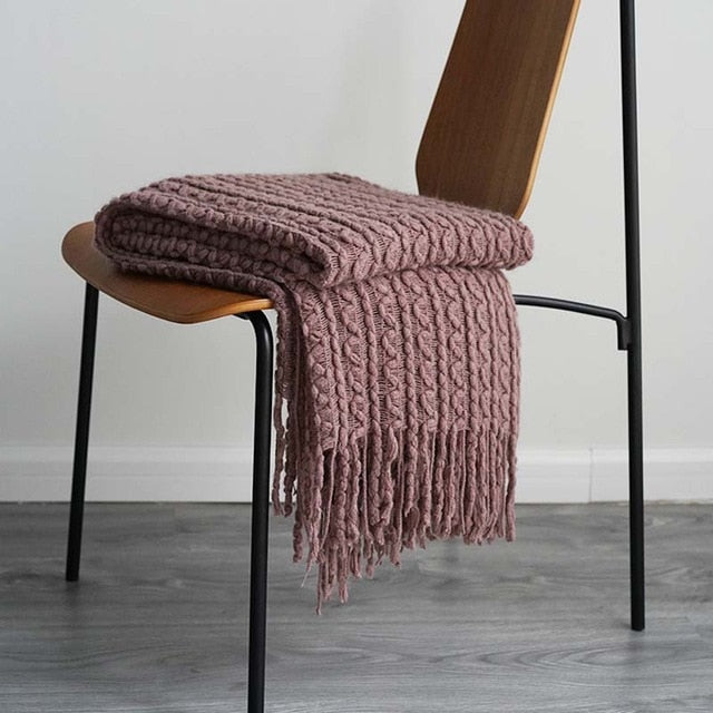 Solid Colors Sofa Knitted Tassel Throw Cover Blanket