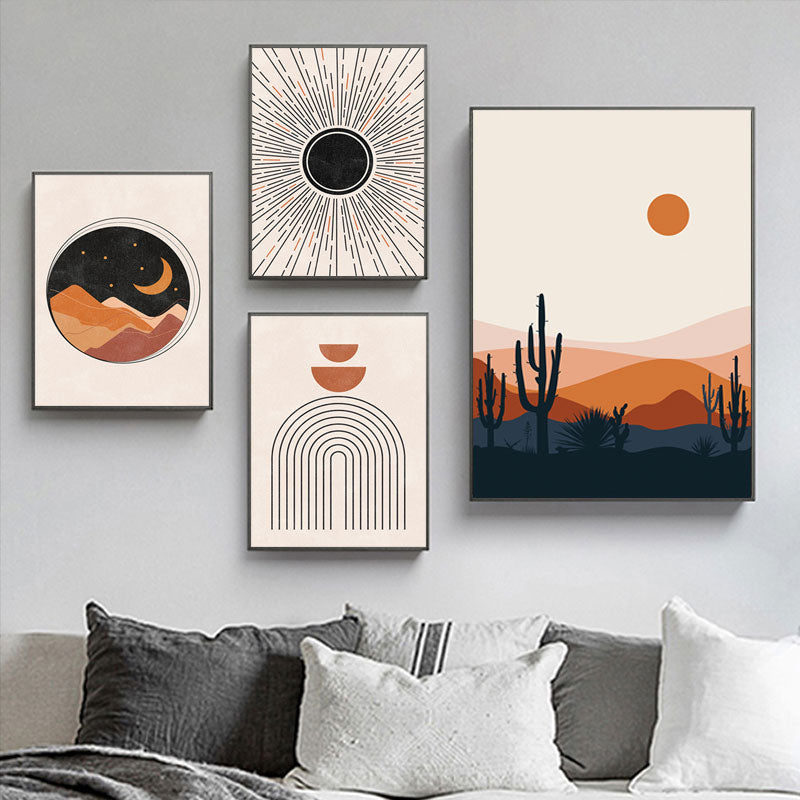 Abstract Mid Century Canvas Painting Rainbows