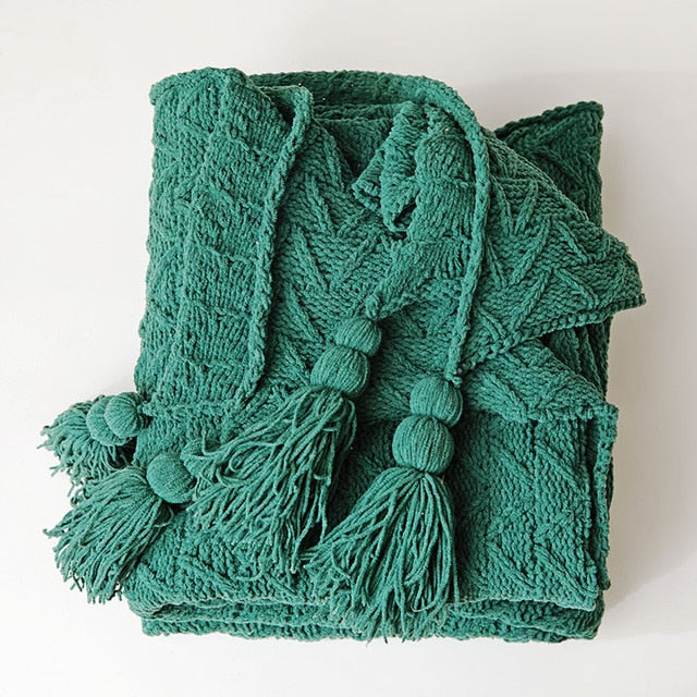 Tassel Design Chunky Knit Throw Blanket For Bed