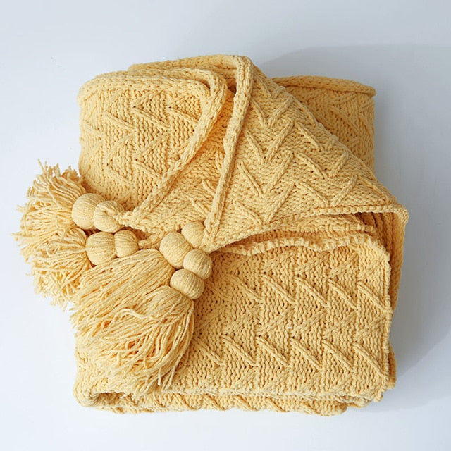 Tassel Design Chunky Knit Throw Blanket For Bed
