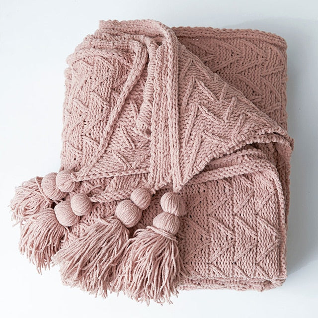 Tassel Design Chunky Knit Throw Blanket For Bed