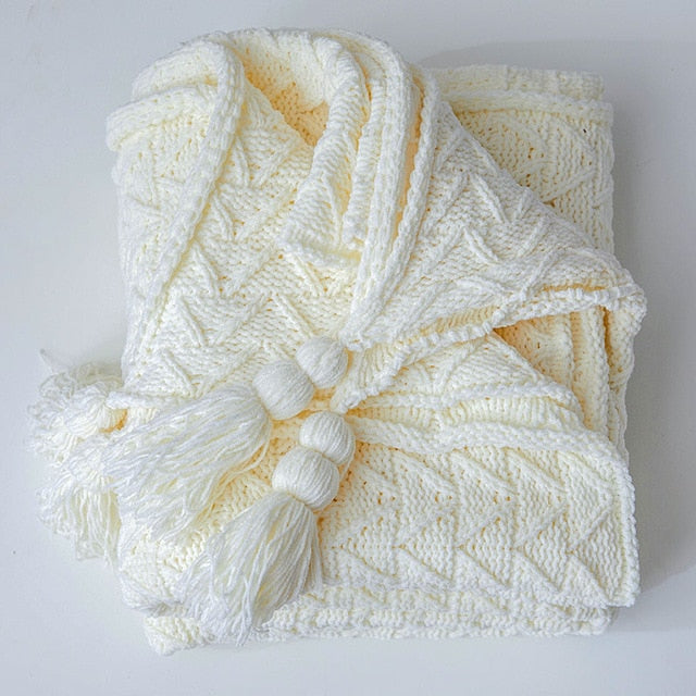 Tassel Design Chunky Knit Throw Blanket For Bed