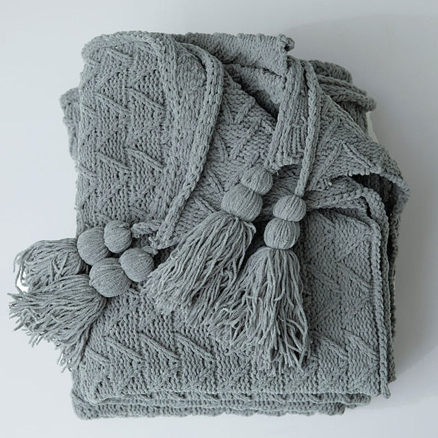 Tassel Design Chunky Knit Throw Blanket For Bed