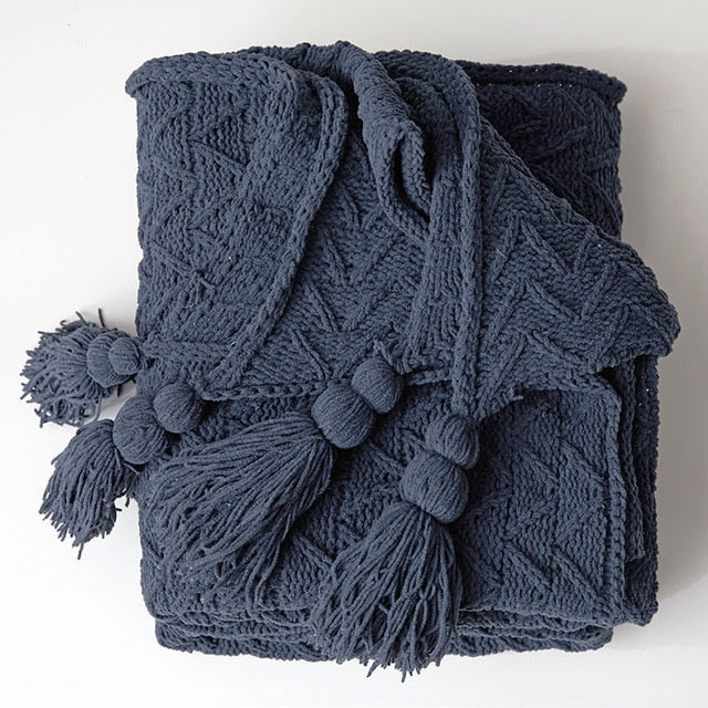 Tassel Design Chunky Knit Throw Blanket For Bed