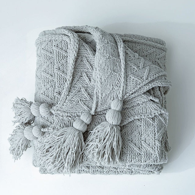 Tassel Design Chunky Knit Throw Blanket For Bed
