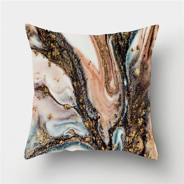 Golden Marble Geometric Decorative Cushion