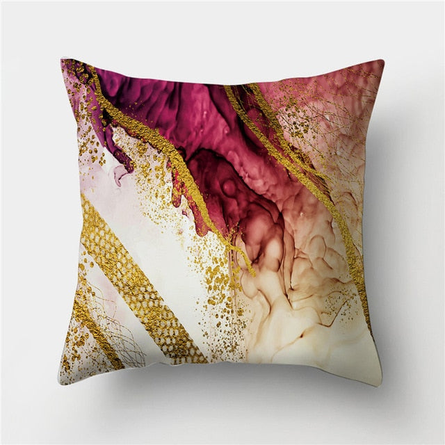 Golden Marble Geometric Decorative Cushion