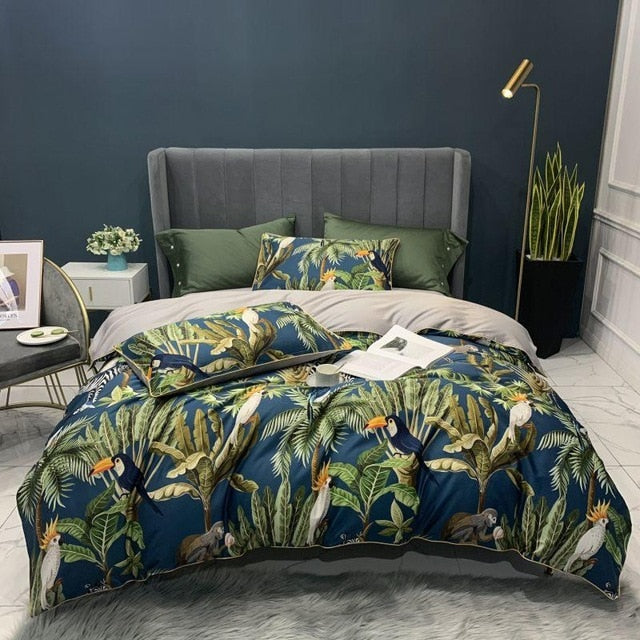 Bright Flamingo Leaf Duvet Cover