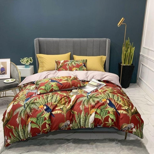 Bright Flamingo Leaf Duvet Cover