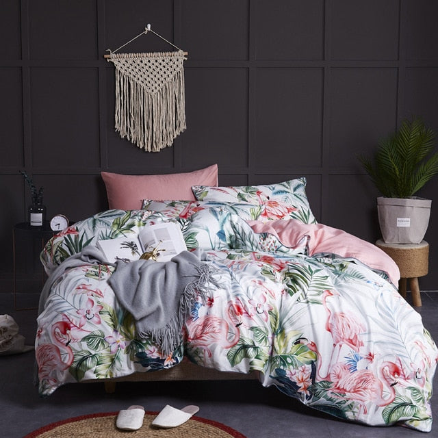Bright Flamingo Leaf Duvet Cover