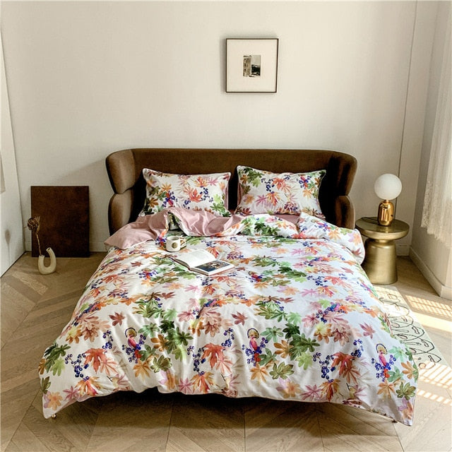 Bright Flamingo Leaf Duvet Cover