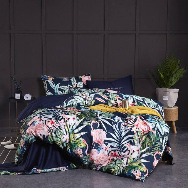 Bright Flamingo Leaf Duvet Cover