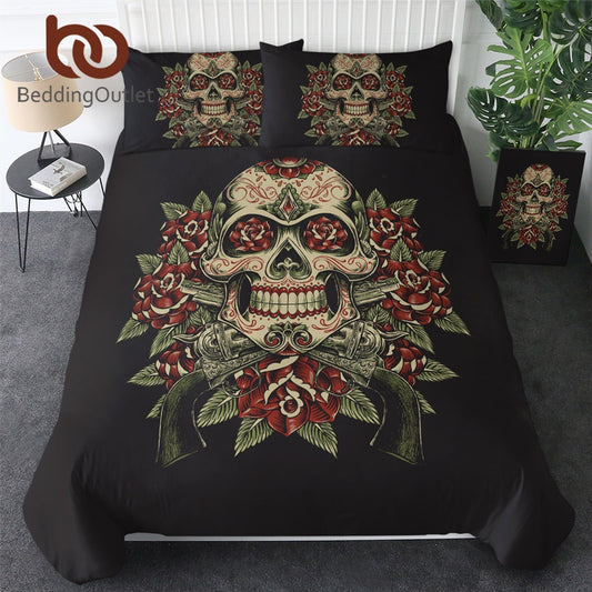 Floral Skull Bedding Set King Duvet Cover