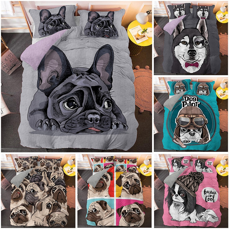 Cartoon Pug Duvet Cover 3D Bedding