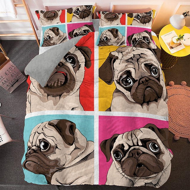 Cartoon Pug Duvet Cover 3D Bedding