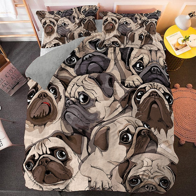 Cartoon Pug Duvet Cover 3D Bedding