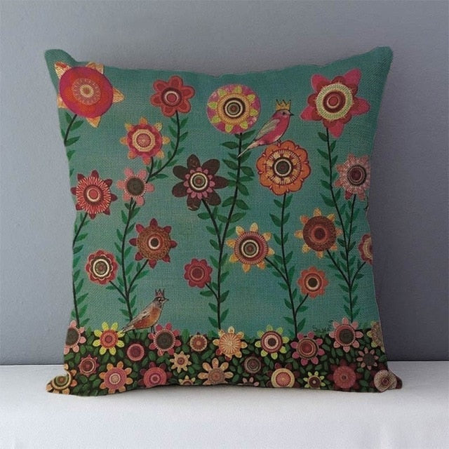 Flower Printed Pastoral Couch Seat Cushion