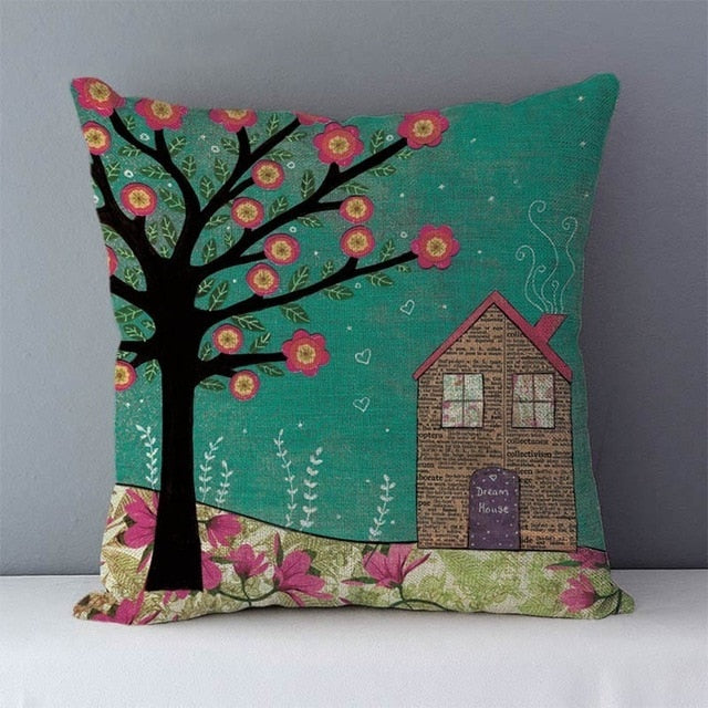 Flower Printed Pastoral Couch Seat Cushion
