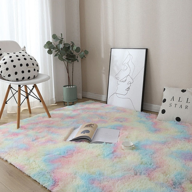 Long Hair Soft Carpet Tie Dyeing Plush Rug