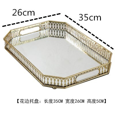 Vintage Mirror Glass Metal Storage Tray Gold