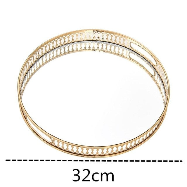 Vintage Mirror Glass Metal Storage Tray Gold