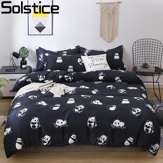 Cartoon Black Printing Bedding Set