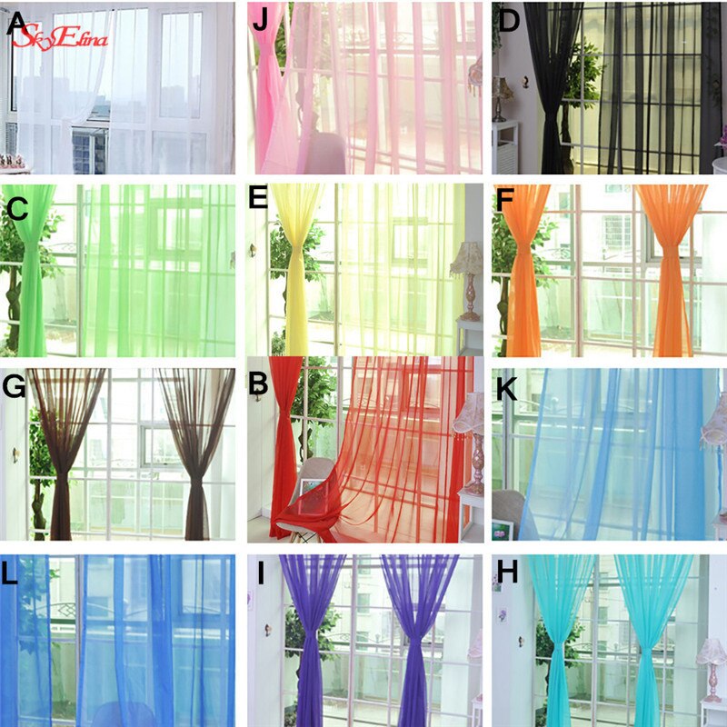 1Pieces Curtain Pure Color Tulle Door Window Curtain