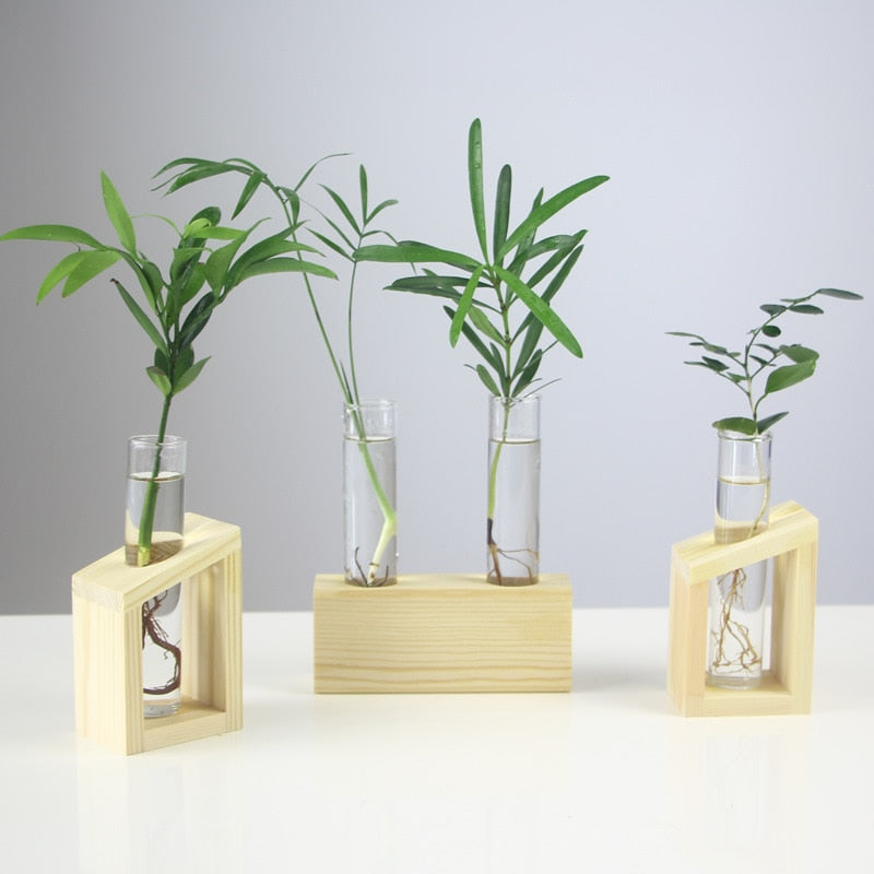 Home Crystal Glass Test Tube Vase In Wooden Stand