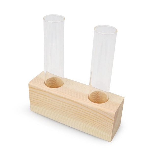 Home Crystal Glass Test Tube Vase In Wooden Stand
