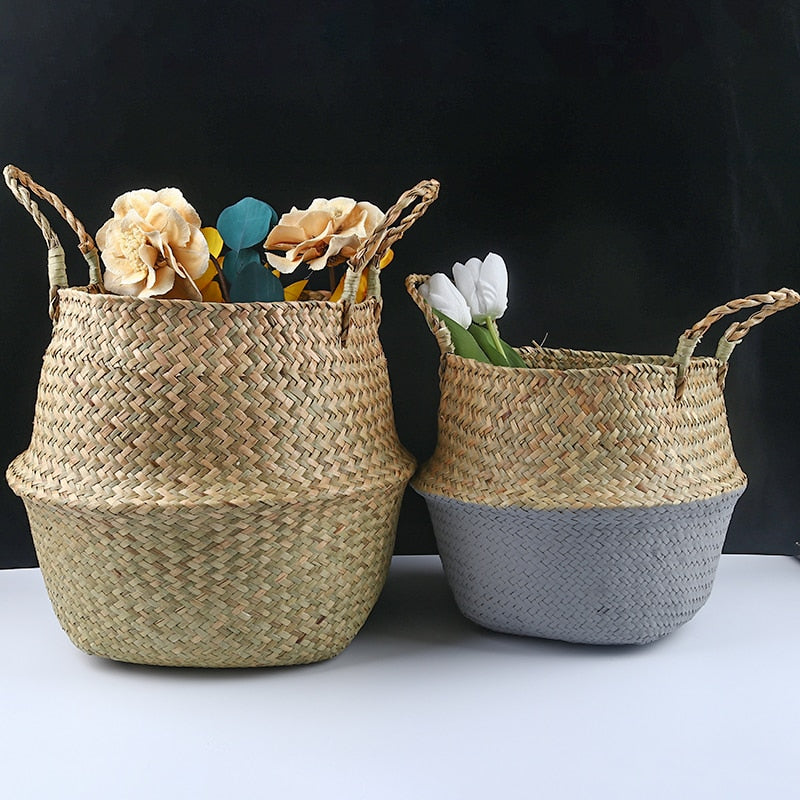 Baskets Foldable Laundry Straw Patchwork