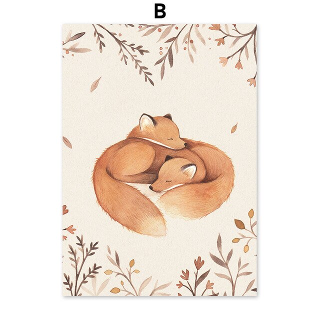 Hug Rabbit Fox Squirrel Hedgehog Wall Art