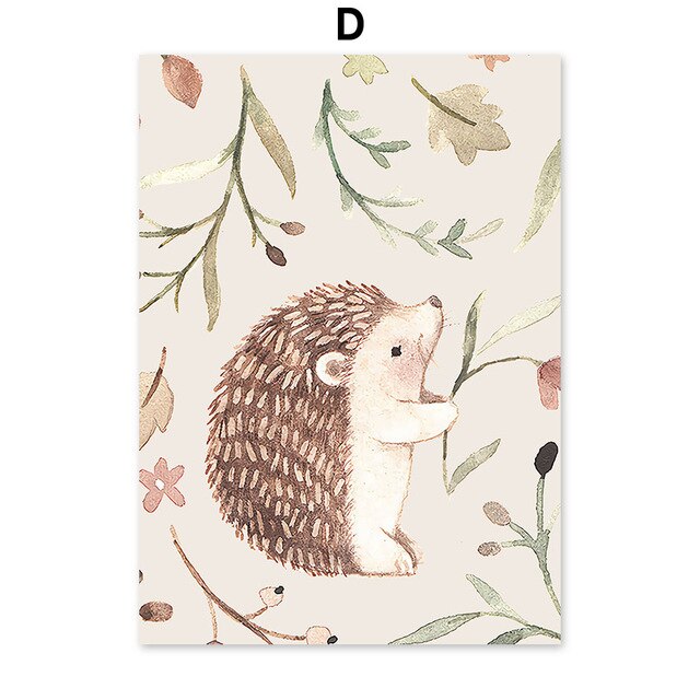 Hug Rabbit Fox Squirrel Hedgehog Wall Art