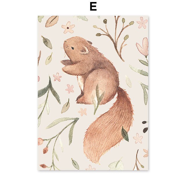 Hug Rabbit Fox Squirrel Hedgehog Wall Art