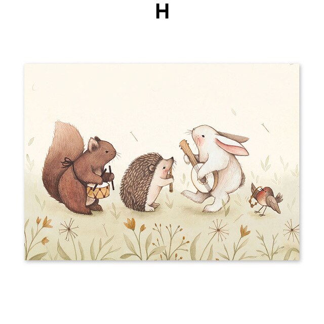 Hug Rabbit Fox Squirrel Hedgehog Wall Art